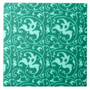 Ikat Floral Damask - Turquoise en Aqua Tegeltje