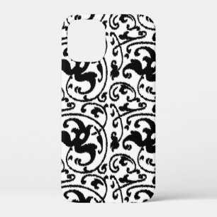 Ikat Floral Damask - White en Black iPhone 12 Mini Hoesje
