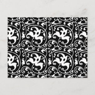 Ikat Floral Damask - zwart en wit Briefkaart