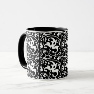 Ikat Floral Damask - zwart en wit Mok