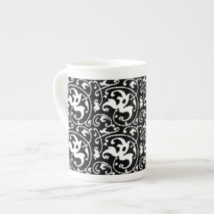 Ikat Floral Damask - zwart en wit Porselein Kop
