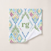 Ikat Floral Motif moderne Monogramme (Gant de toilette)