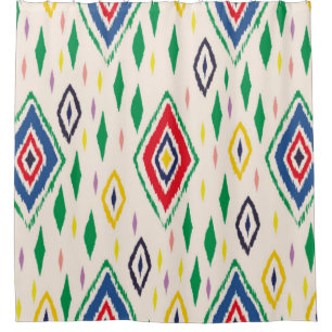 Ikat geometrische folklore ornament met diamanten. douchegordijn