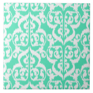 Ikat Moorish Damask - aqua en white Tegeltje