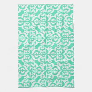 Ikat Moorish Damask - aqua en white Theedoek