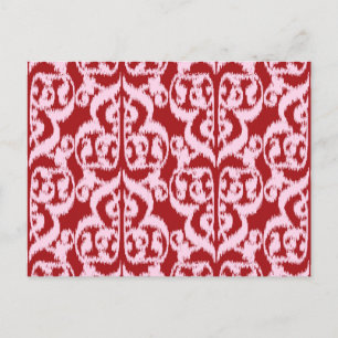 Ikat Moorish Damask - donkerrood en roze Briefkaart