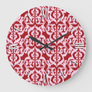 Ikat Moorish Damask - donkerrood en roze Grote Klok