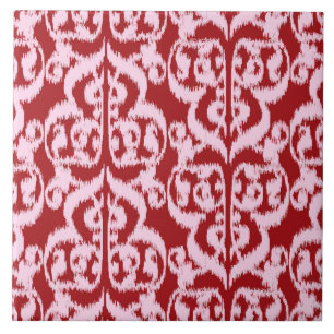 Ikat Moorish Damask - donkerrood en roze Tegeltje