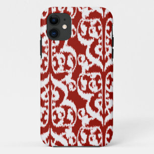 Ikat Moorish Damask - donkerrood en wit iPhone 11 Hoesje