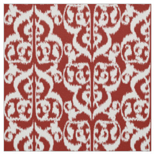 Ikat Moorish Damask - donkerrood en wit Stof