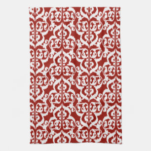 Ikat Moorish Damask - donkerrood en wit Theedoek