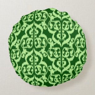 Ikat Moorish Damask - groen voor dennenhout en ner Rond Kussen