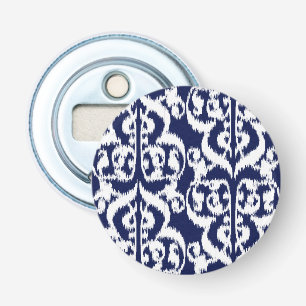 Ikat Moorish Damask - indigo en white Button Flesopener