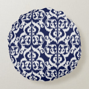 Ikat Moorish Damask - indigo en white Rond Kussen