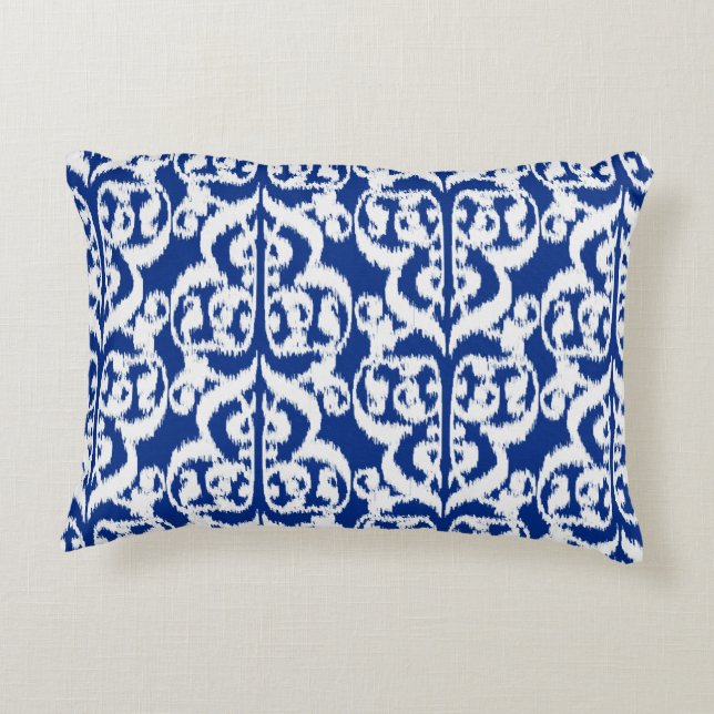 Ikat Moorish Damask - kobalt blauw en wit Accent Kussen (Achterkant)