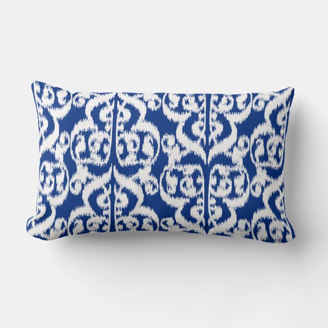 Ikat Moorish Damask - kobalt blauw en wit Kussen (Voorkant)