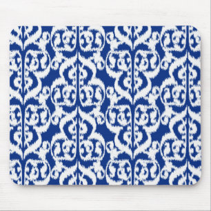 Ikat Moorish Damask - kobalt blauw en wit Muismat
