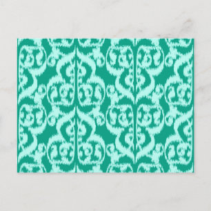 Ikat Moorish Damask - peace ock en aqua Briefkaart