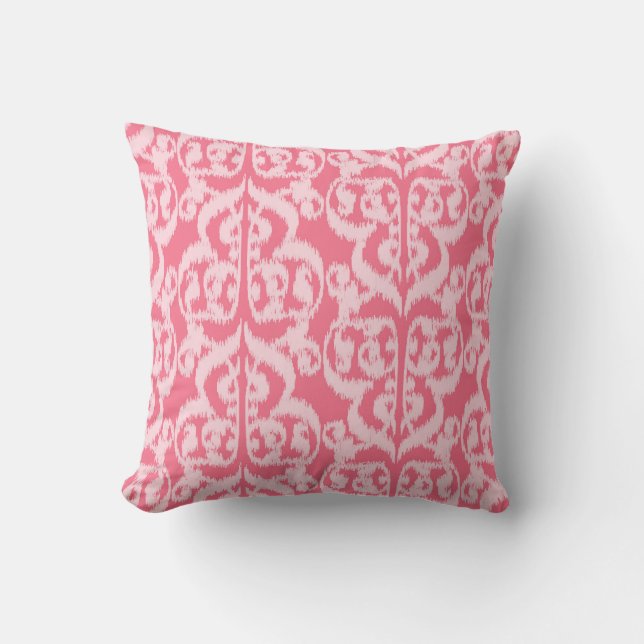 Ikat Moorish Damask - schaduwen van koraalroze Kussen (Voorkant)