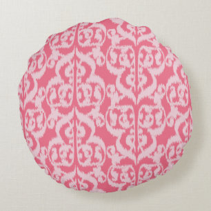 Ikat Moorish Damask - schaduwen van koraalroze Rond Kussen