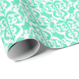 Ikat Moorse damast - aqua en wit Cadeaupapier