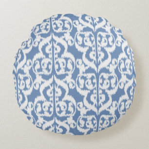 Ikat Moorse Damast - luchtblauw en wit Rond Kussen