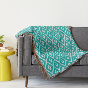 Ikat patroon - Turquoise en wit Deken