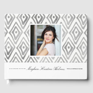 Ikat Pattern Afstuderen Guest Book Zilver Gastenboek