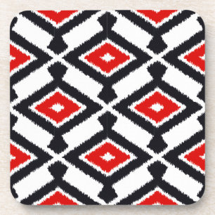Ikat Pattern - Donkerrood, zwart en wit Bier Onderzetter