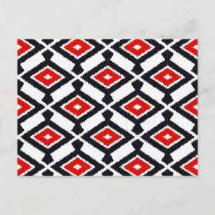 Ikat Pattern - Donkerrood, zwart en wit Briefkaart