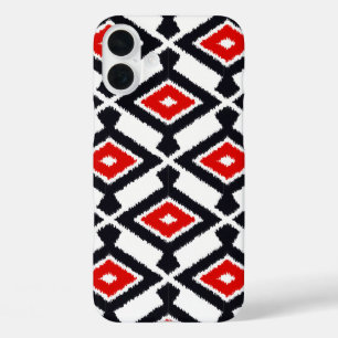 Ikat Pattern - Donkerrood, zwart en wit iPhone 16 Plus Hoesje