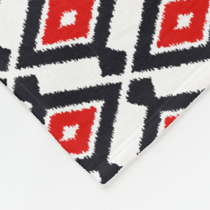 Ikat Pattern - Donkerrood, zwart en wit Fleece Deken