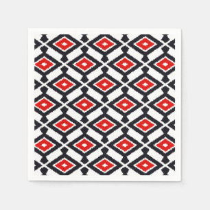 Ikat Pattern - Donkerrood, zwart en wit Servet