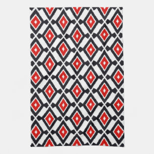 Ikat Pattern - Donkerrood, zwart en wit Theedoek