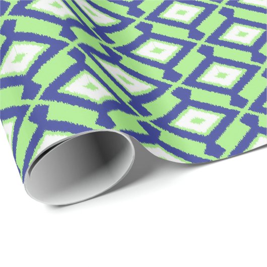 Ikat Pattern - Green, Indigo Blue en White Cadeaupapier (Rol Hoek)