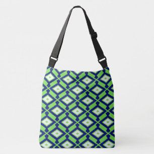 Ikat Pattern - Green, Indigo Blue en White Crossbody Tas