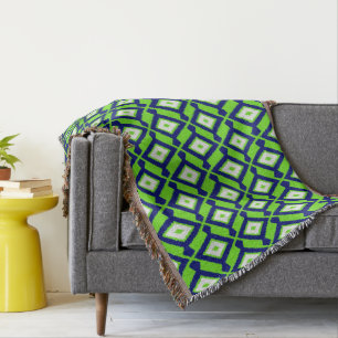Ikat Pattern - Green, Indigo Blue en White Deken