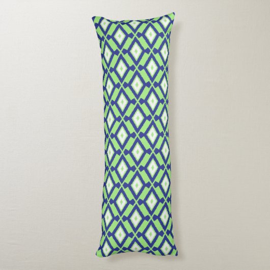 Ikat Pattern - Green, Indigo Blue en White Lichaamskussen (Achterkant (Verticaal))