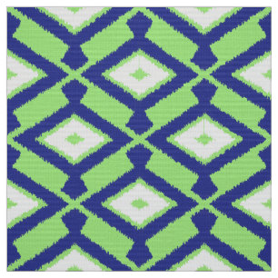 Ikat Pattern - Green, Indigo Blue en White Stof