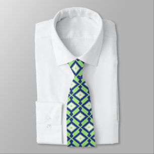 Ikat Pattern - Green, Indigo Blue en White Stropdas