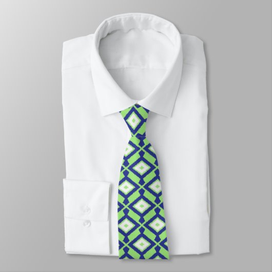 Ikat Pattern - Green, Indigo Blue en White Stropdas (Gebonden)