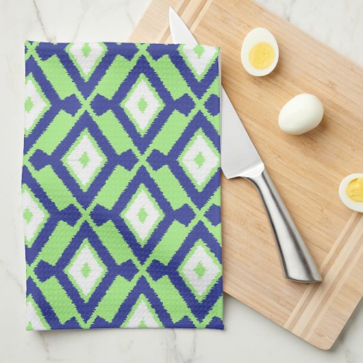 Ikat Pattern - Green, Indigo Blue en White Theedoek (Quarter Fold)