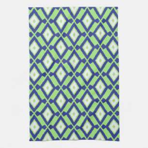 Ikat Pattern - Green, Indigo Blue en White Theedoek