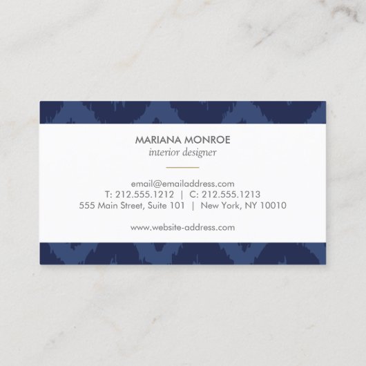 Ikat Pattern in Blue Designer Visitekaartje (Achterkant)