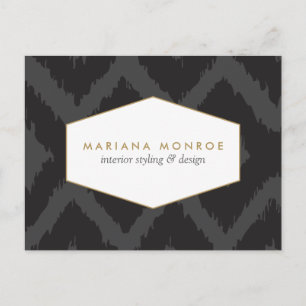 Ikat Pattern in Donkergrijs Designer Briefkaart