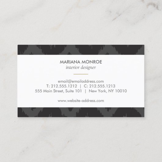 Ikat Pattern in Donkergrijs Designer Visitekaartje (Achterkant)