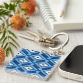 Ikat Pattern - Indigo and Denim Blue Sleutelhanger (Voorkant Rechts)