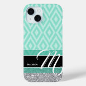 Ikat Pattern met Monogram - blauwgroen groen zwart Case-Mate iPhone Case (Achterkant)