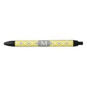 Ikat Pattern Monogrammed Grey and Yellow Diamonds Zwarte Inkt Pen (Voorkant)