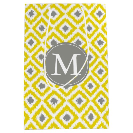 Ikat Pattern Monogrammed Yellow and Grey Diamonds Medium Cadeauzakje (Voorkant)